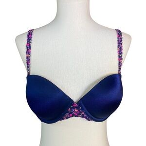 PINK Victoria's Secret Women's Bra Sz 34C‎ Navy Blue Padded Floral